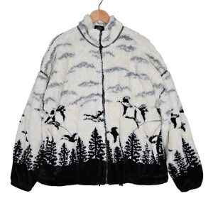 Ezze Wear Outdoors Women's Cream Black Scenic Geese Fleece Oversized Jacket XXL
